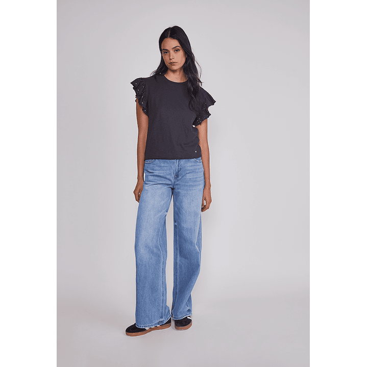 Jeans Mujer Wide Leg Tiro Bajo Azul Sioux 4