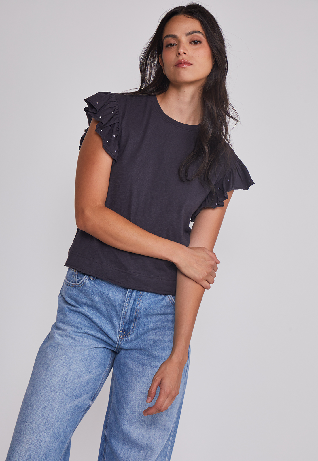 Polera Mujer Manga Brillos Acero Sioux 5