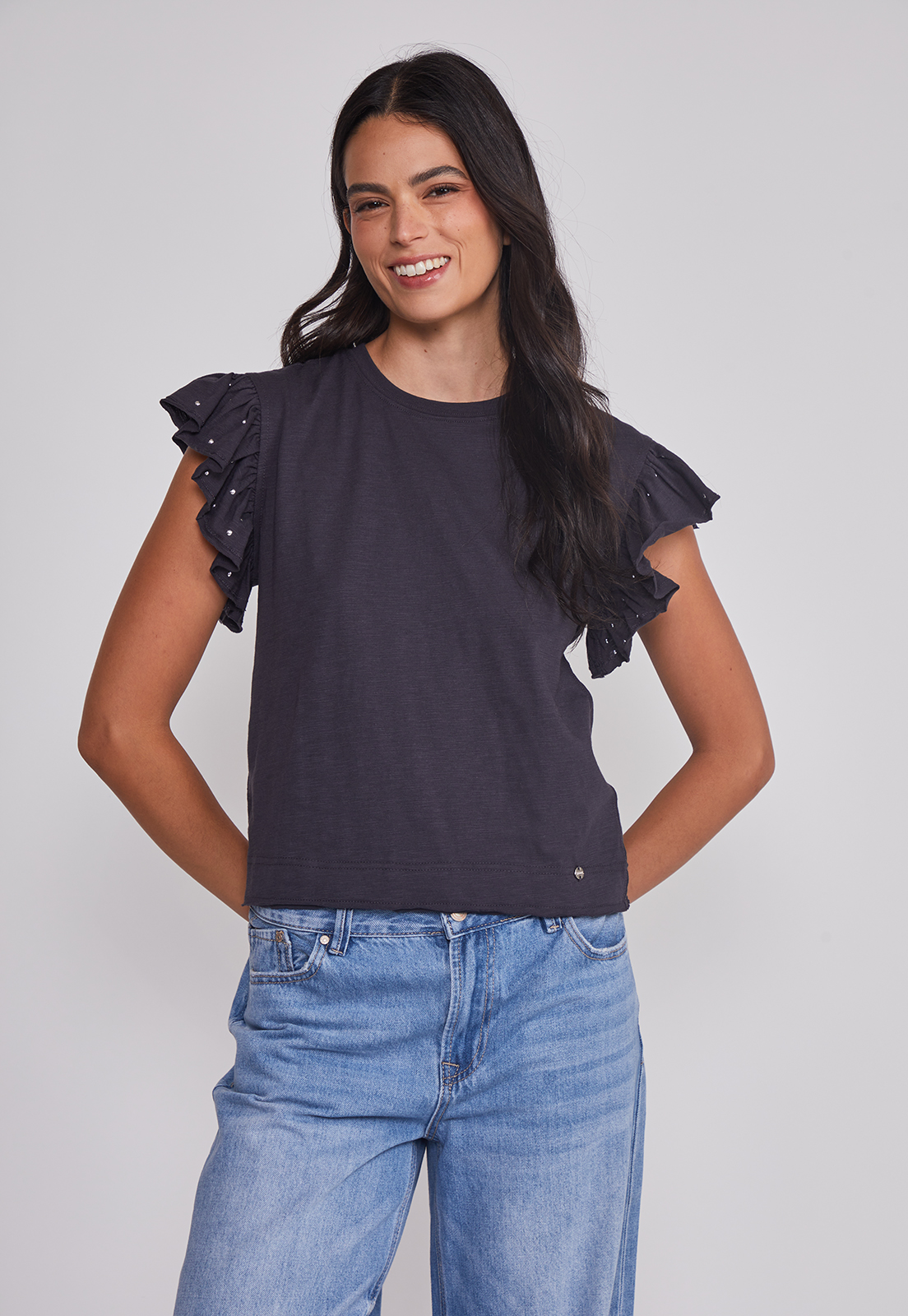 Polera Mujer Manga Brillos Acero Sioux 1