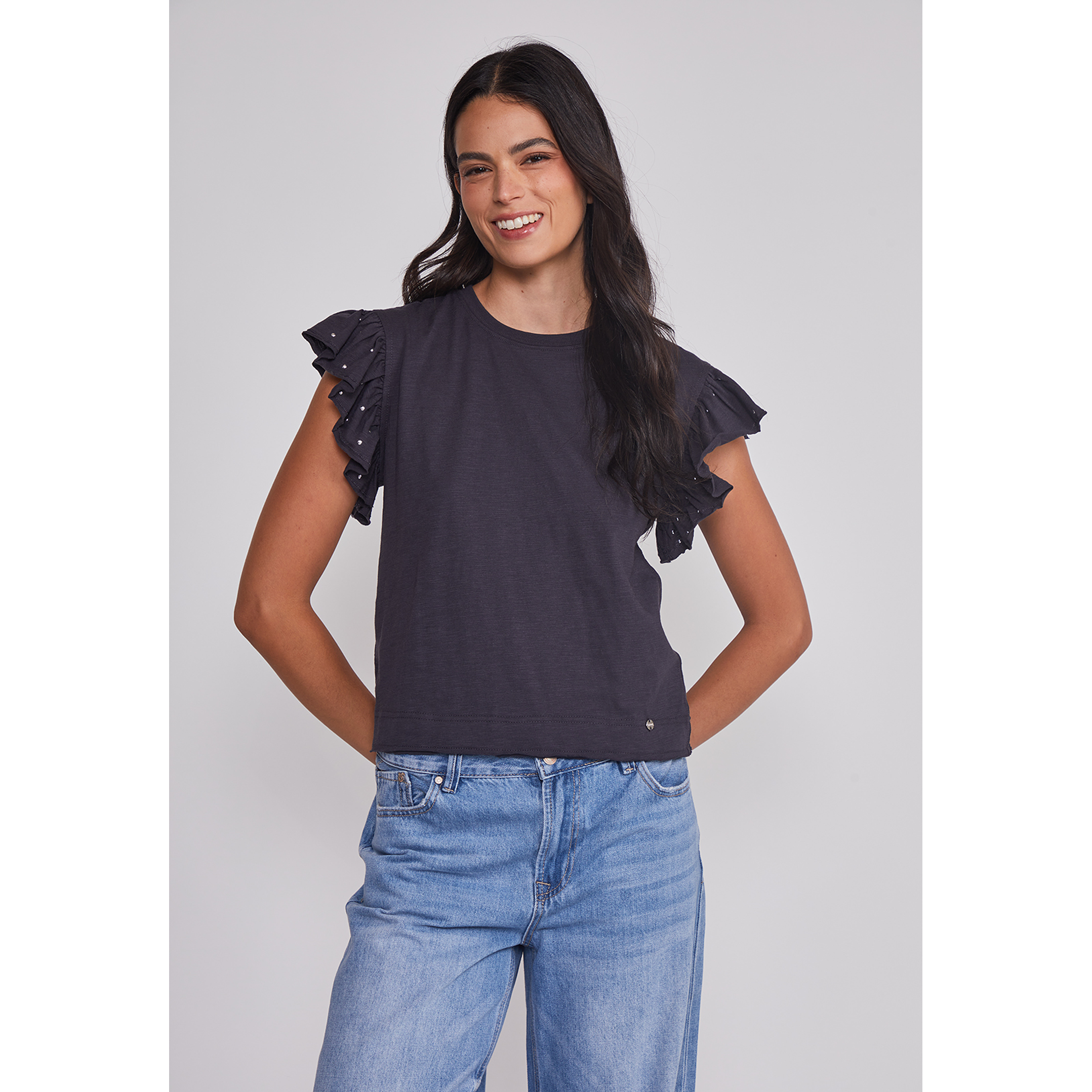 Polera Mujer Manga Brillos Acero Sioux 1