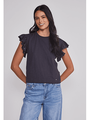 Polera Mujer Manga Brillos Acero Sioux