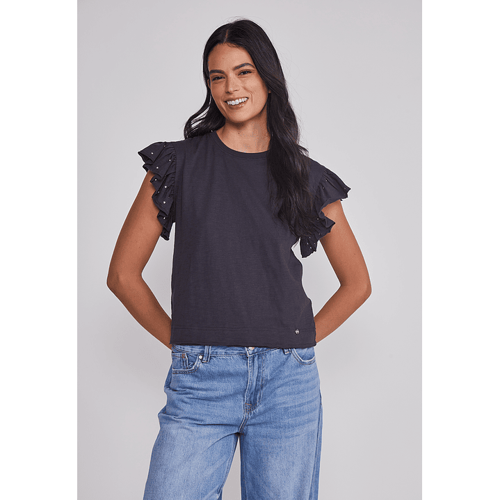 Polera Mujer Manga Brillos Acero Sioux 1