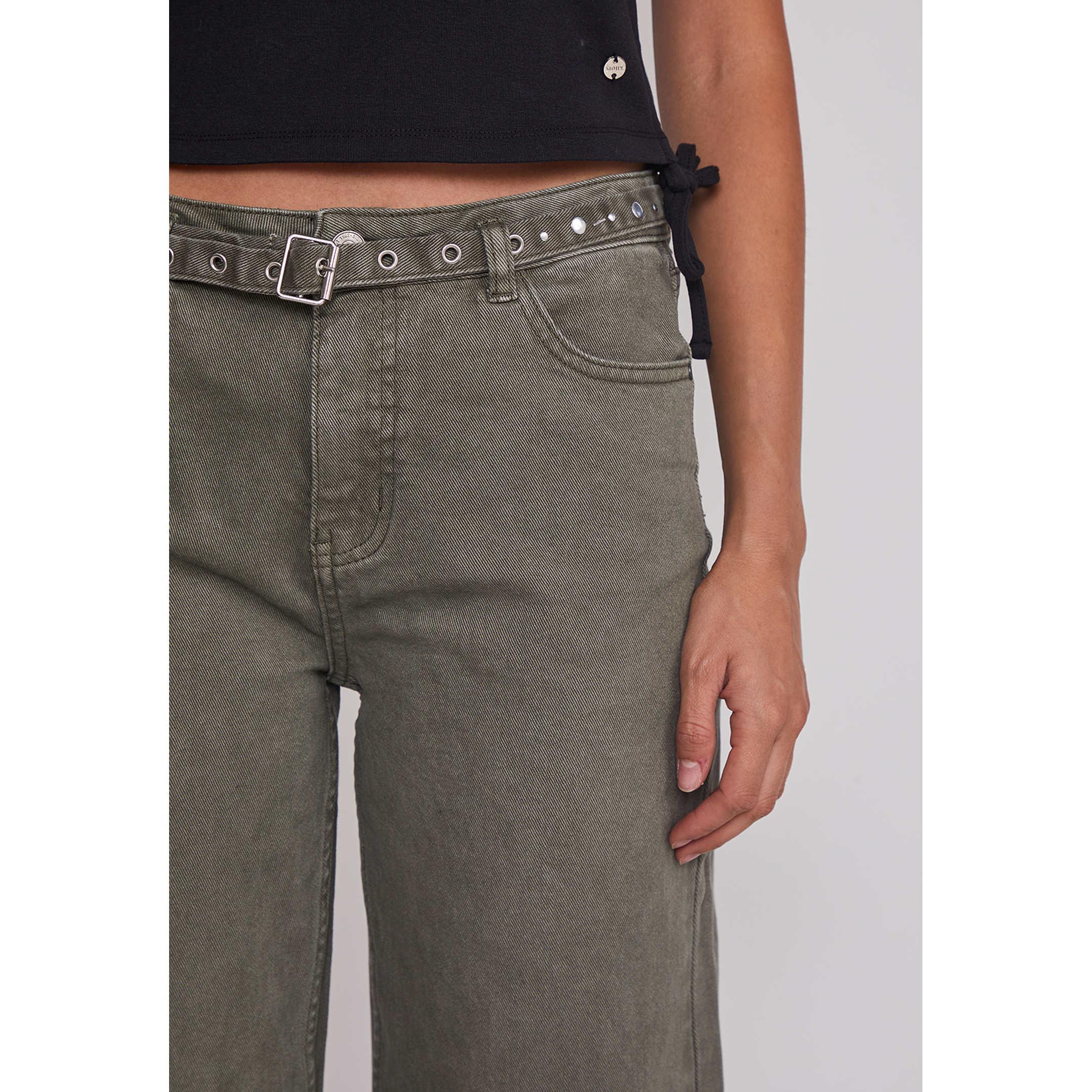 Pantalón Mujer Baggy Cinturón Verde Sioux 4