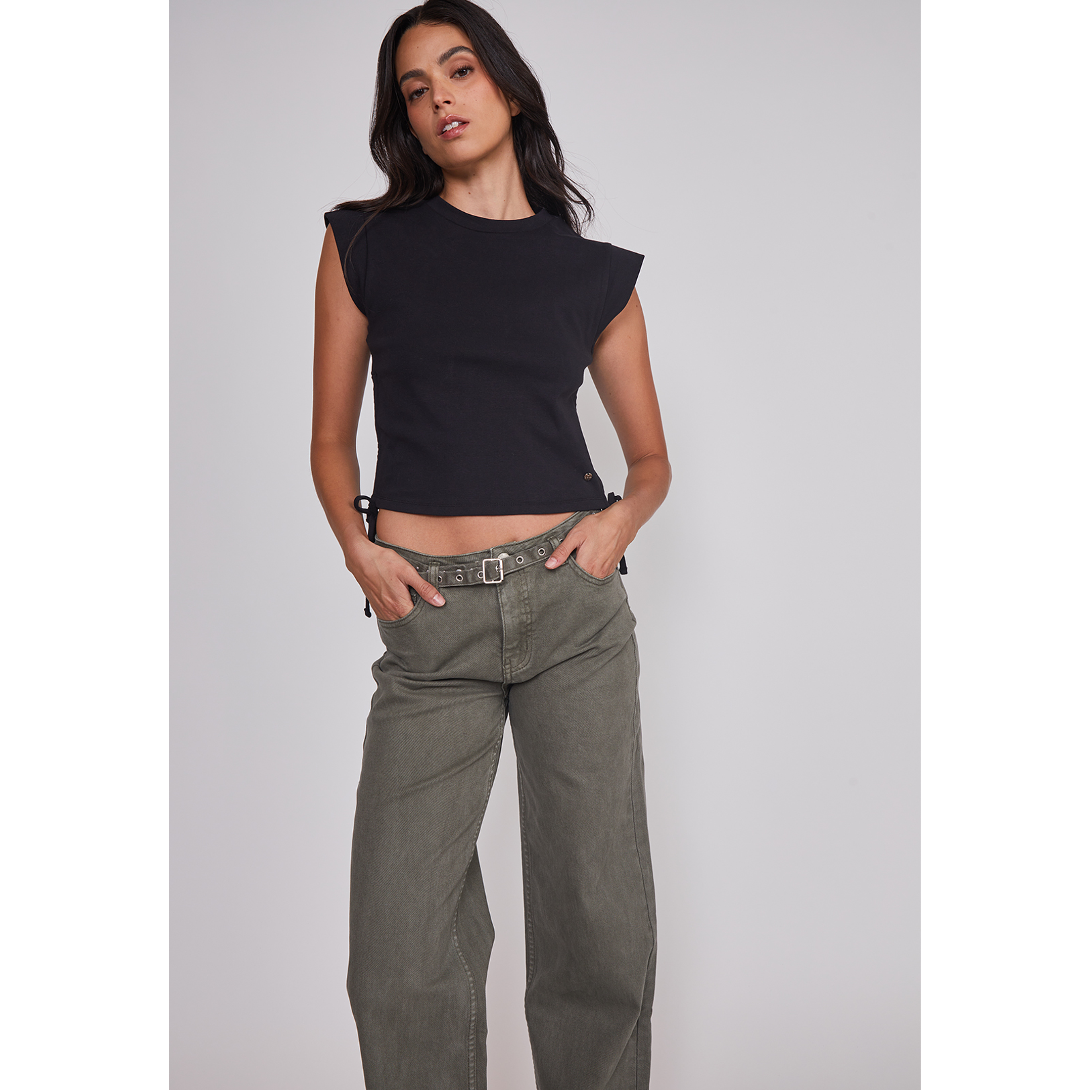 Pantalón Mujer Baggy Cinturón Verde Sioux 3