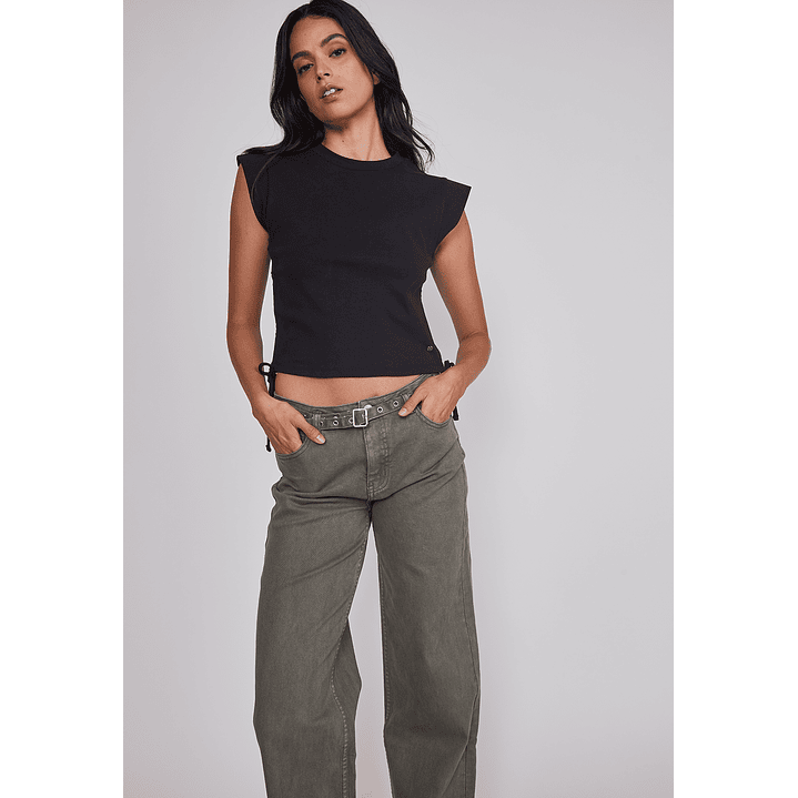 Pantalón Mujer Baggy Cinturón Verde Sioux 3