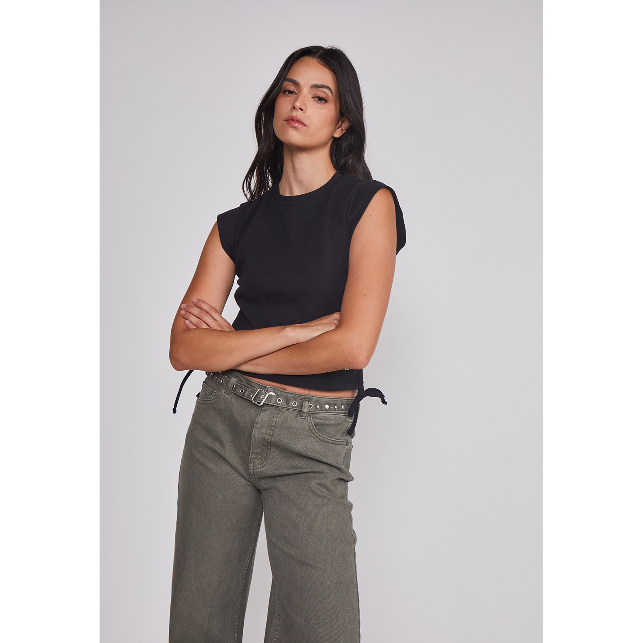 Polera Mujer Ajustador Costados Negro Sioux 2