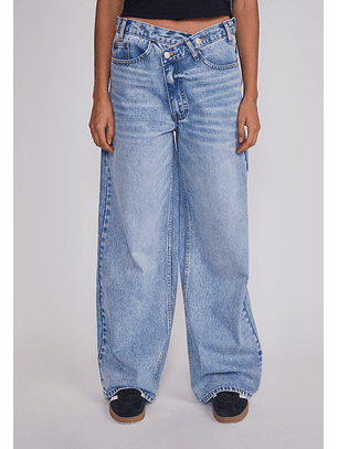 Jeans Mujer Wide Leg Boton Cruzado Celeste Sioux