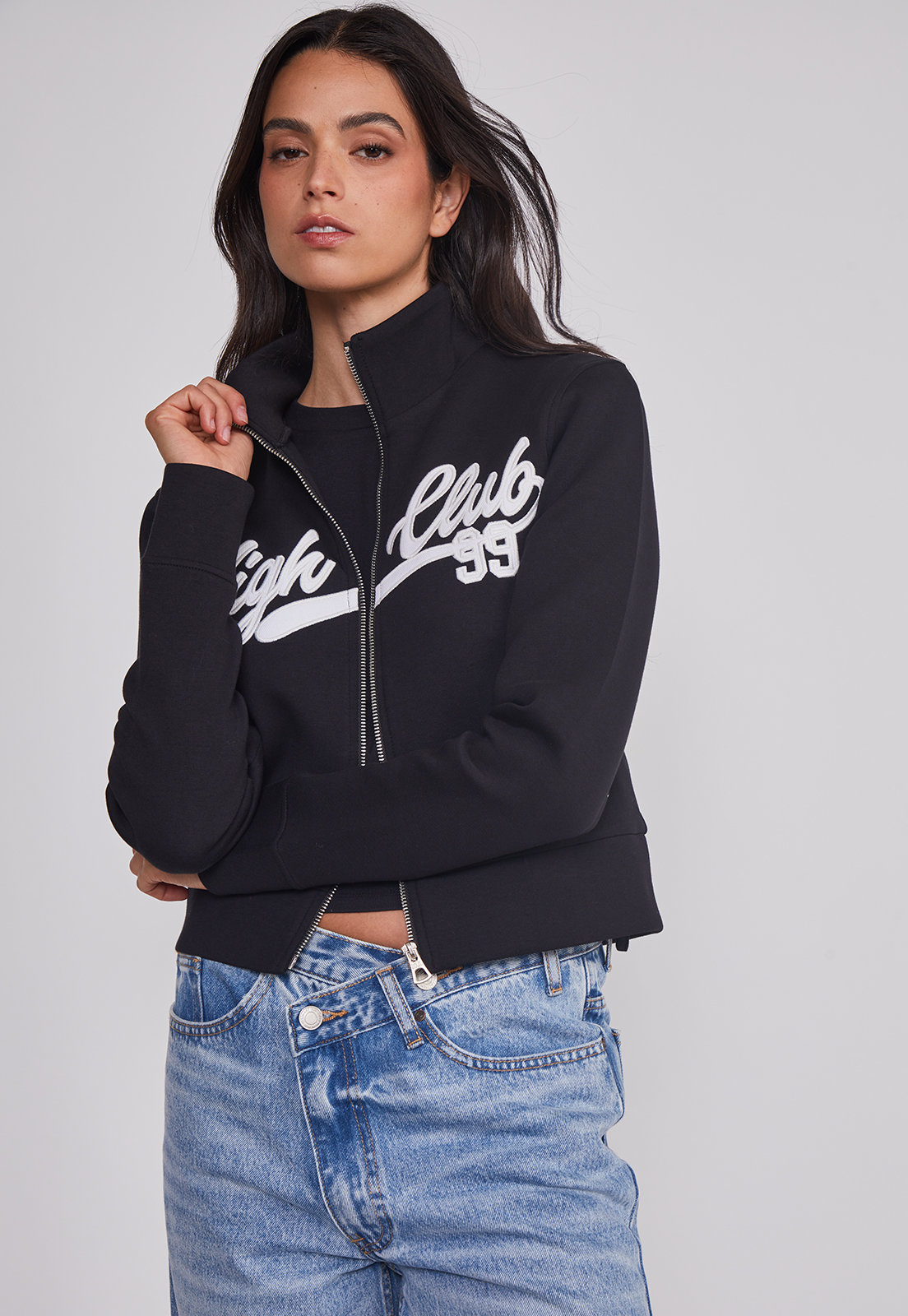 Polerón Mujer Ajustado Varsity Negro Sioux 3