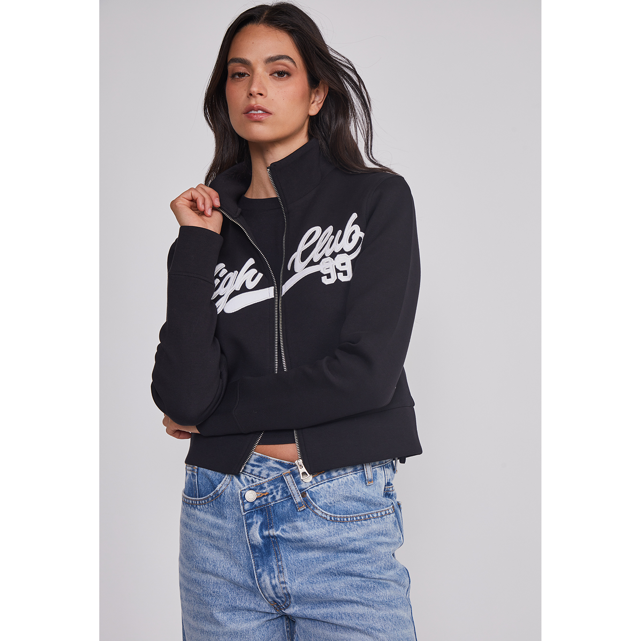 Polerón Mujer Ajustado Varsity Negro Sioux 3