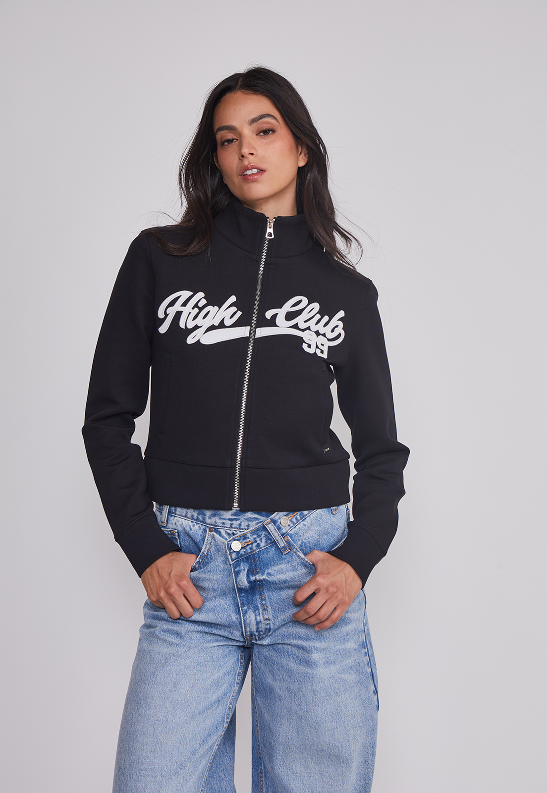 Polerón Mujer Ajustado Varsity Negro Sioux 1