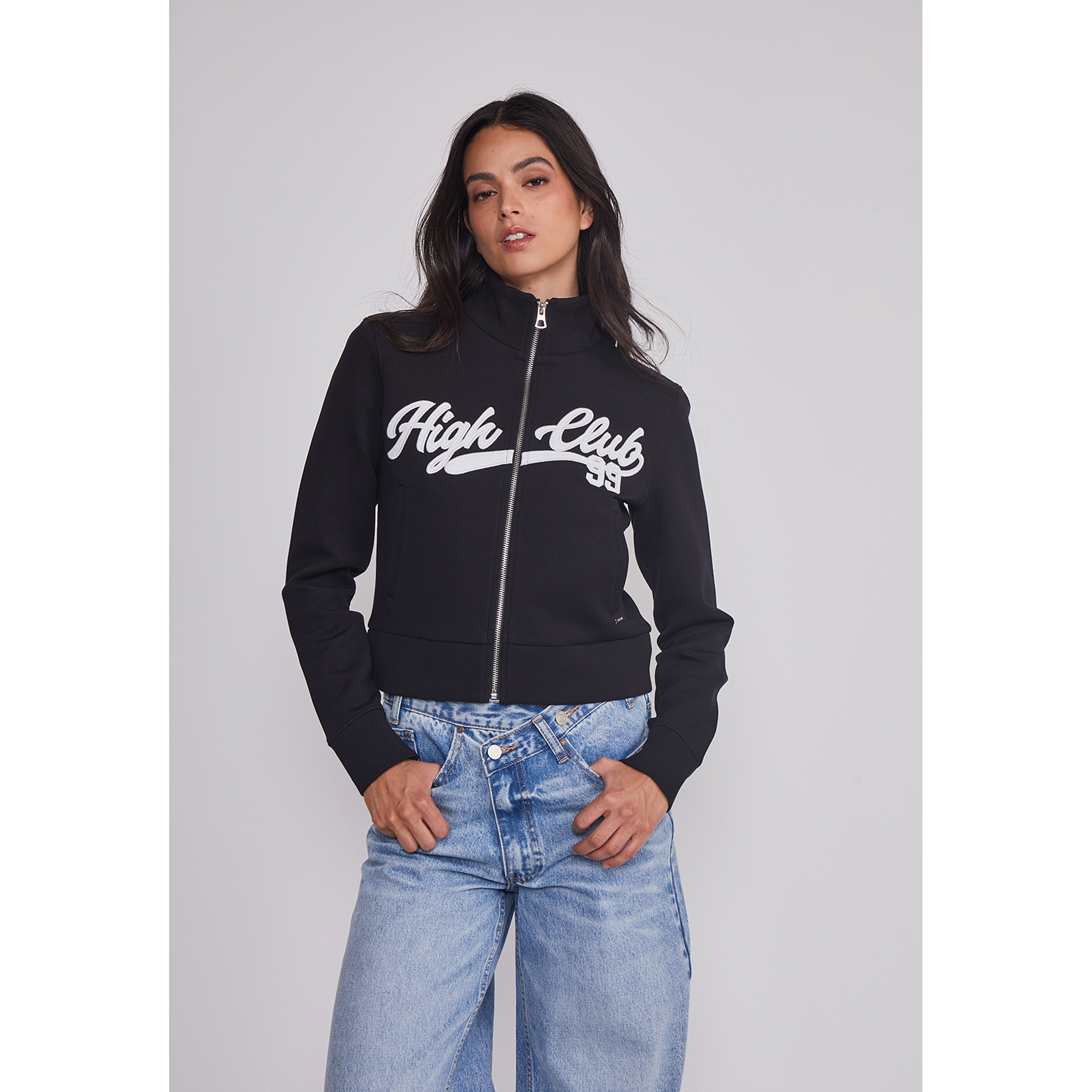 Polerón Mujer Ajustado Varsity Negro Sioux 1