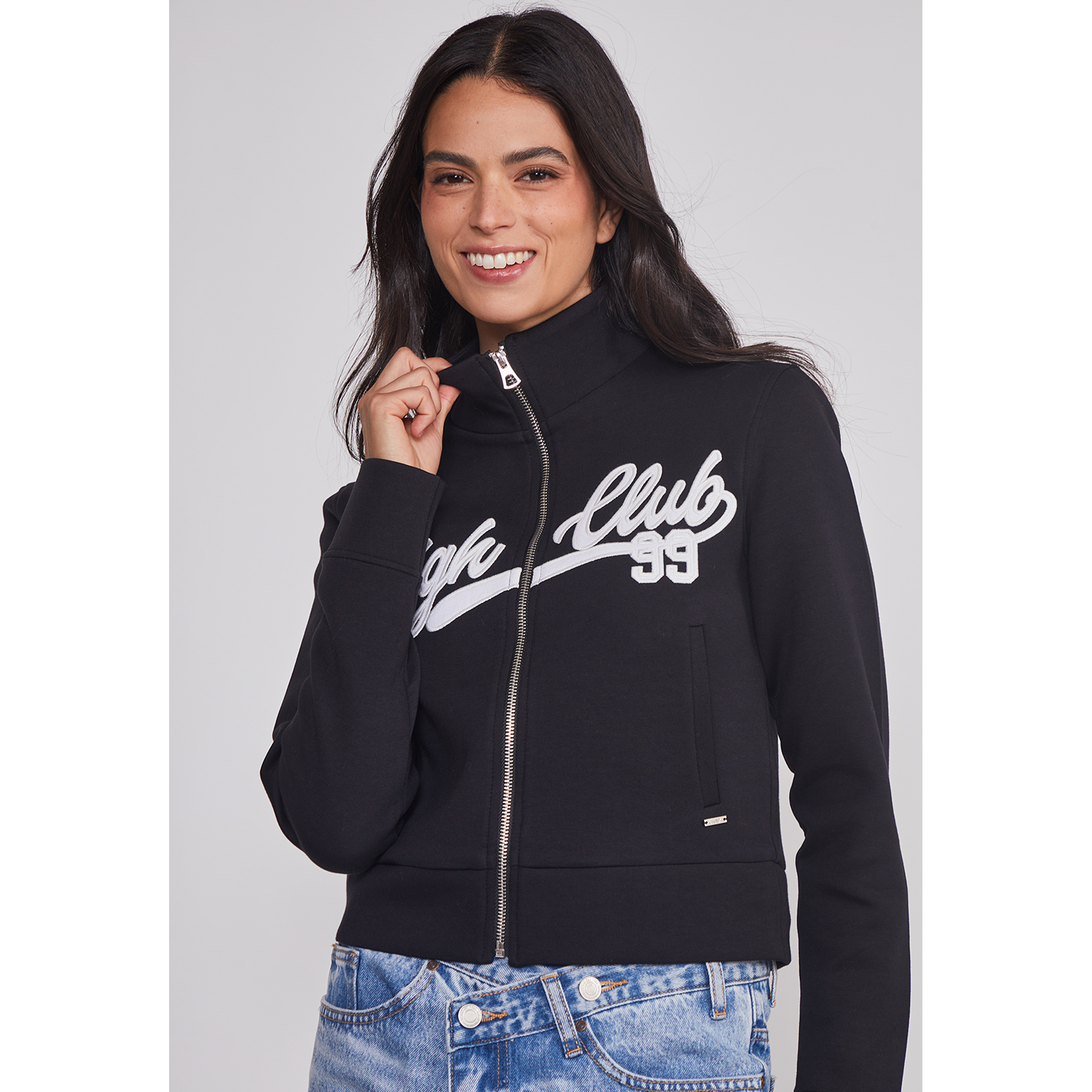 Polerón Mujer Ajustado Varsity Negro Sioux 4