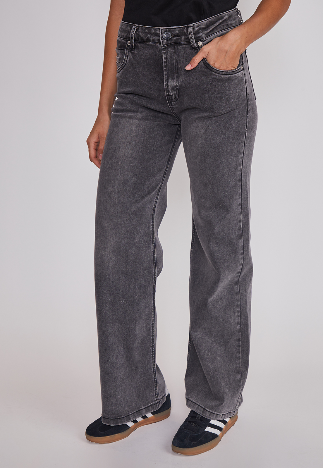 Jeans Mujer Wide Leg Tiro Alto Negro Sioux 1