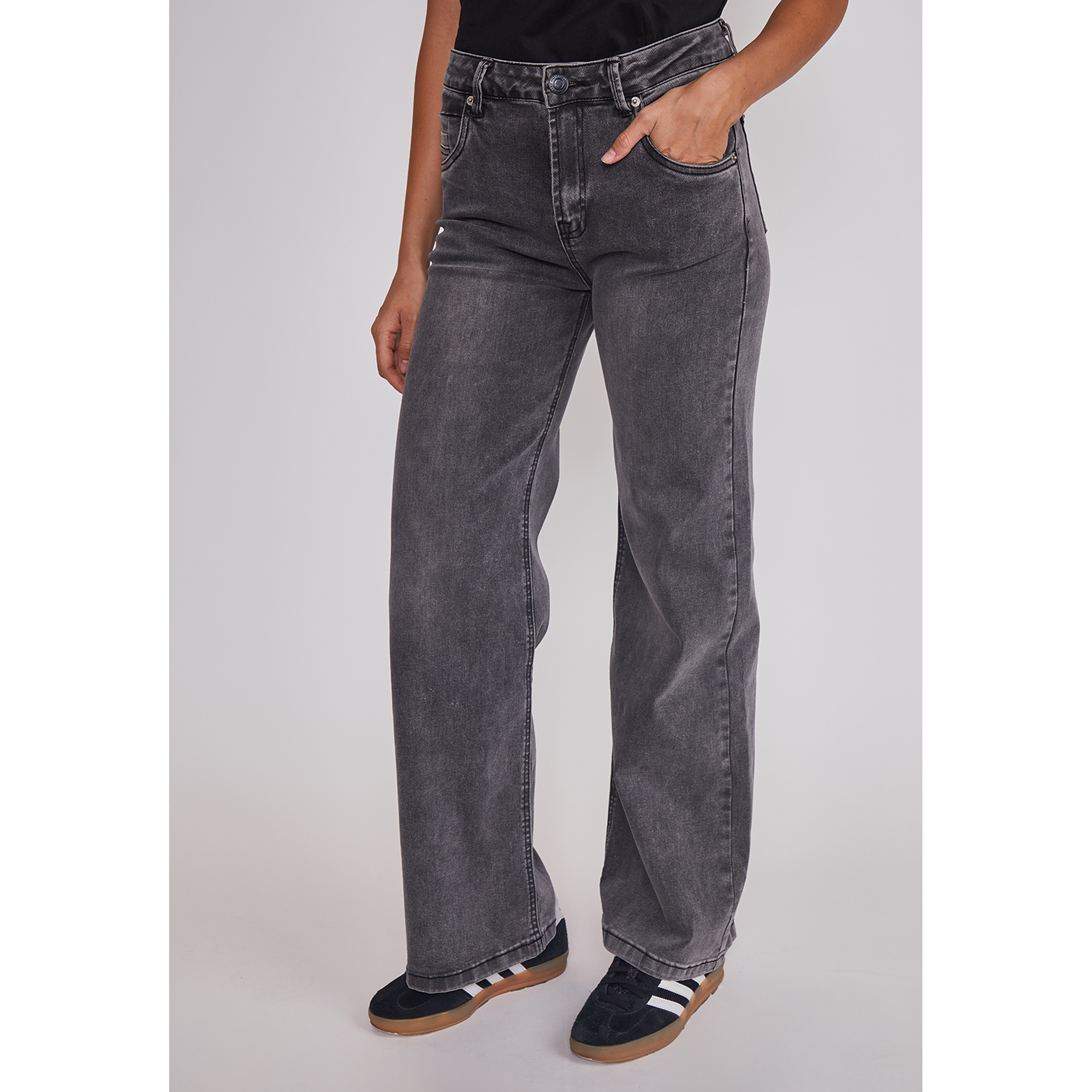 Jeans Mujer Wide Leg Tiro Alto Negro Sioux 1