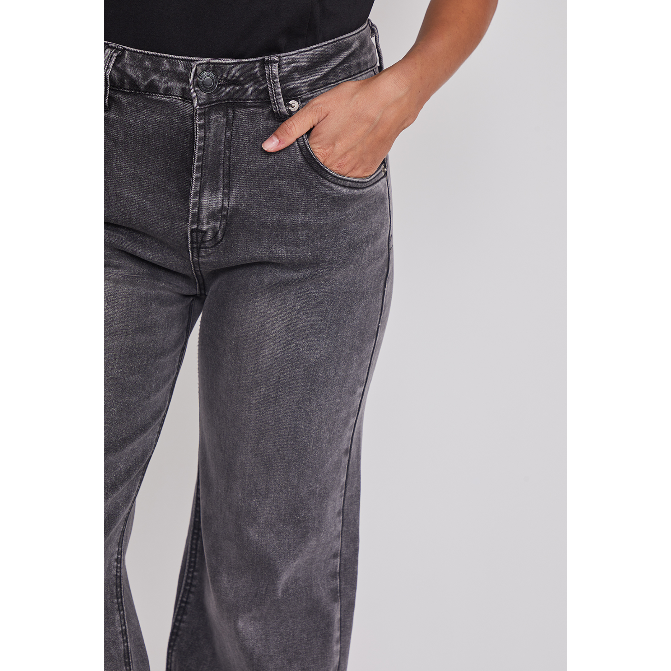 Jeans Mujer Wide Leg Tiro Alto Negro Sioux 4