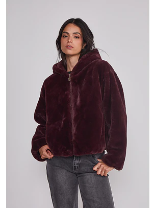 Polar Mujer Piel Con Gorro Burdeo Sioux