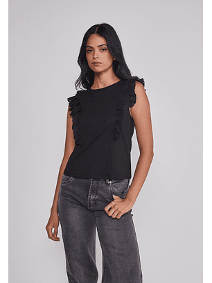 Peto Mujer Vuelos Manga Negro Sioux