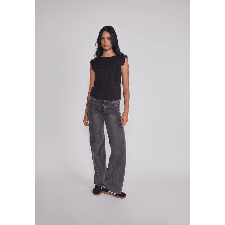 Peto Mujer Vuelos Manga Negro Sioux 5