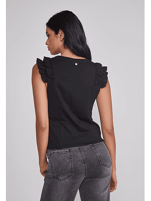 Peto Mujer Vuelos Manga Negro Sioux