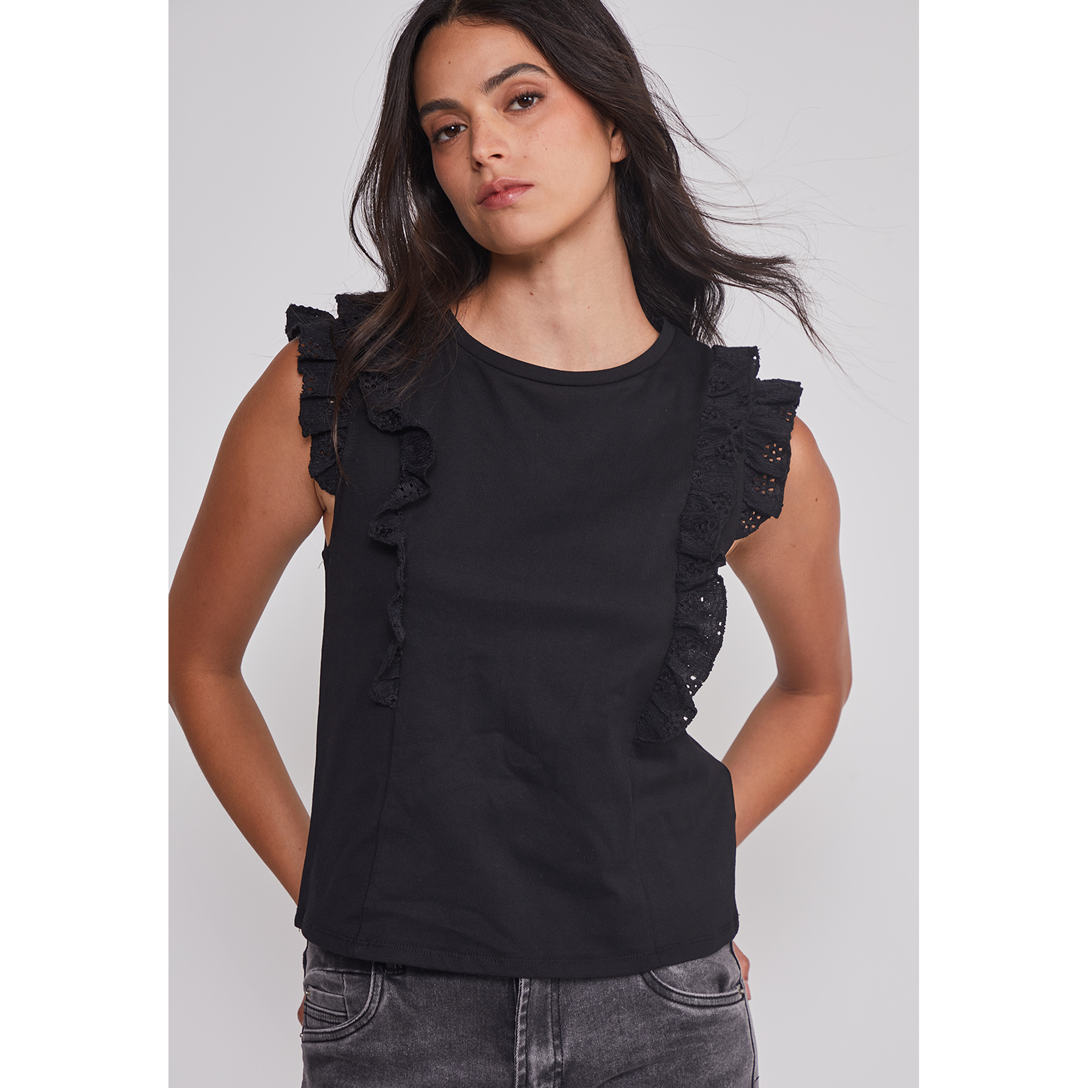 Peto Mujer Vuelos Manga Negro Sioux 3