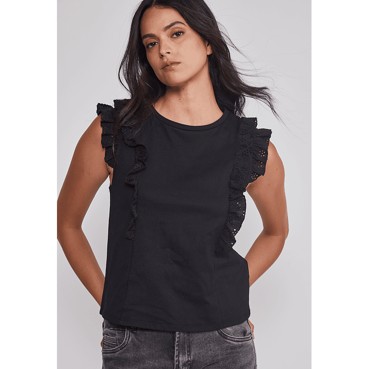 Peto Mujer Vuelos Manga Negro Sioux 3