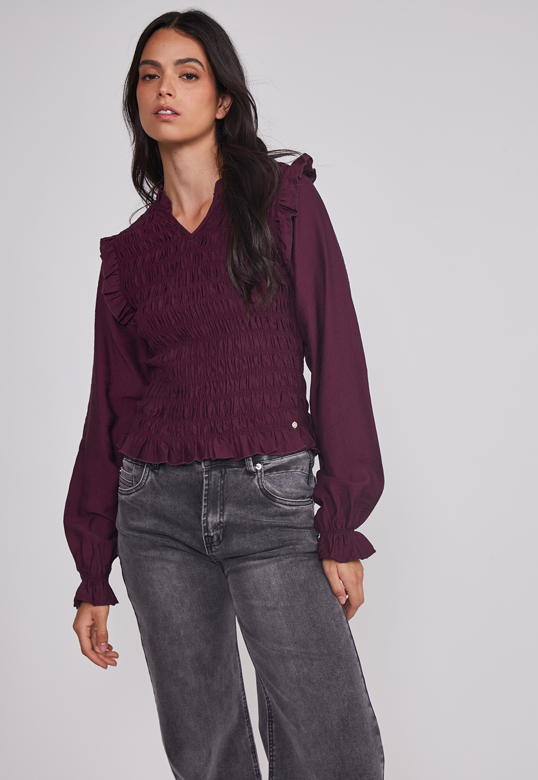 Blusa Mujer Manga Globo Burdeo Sioux 3