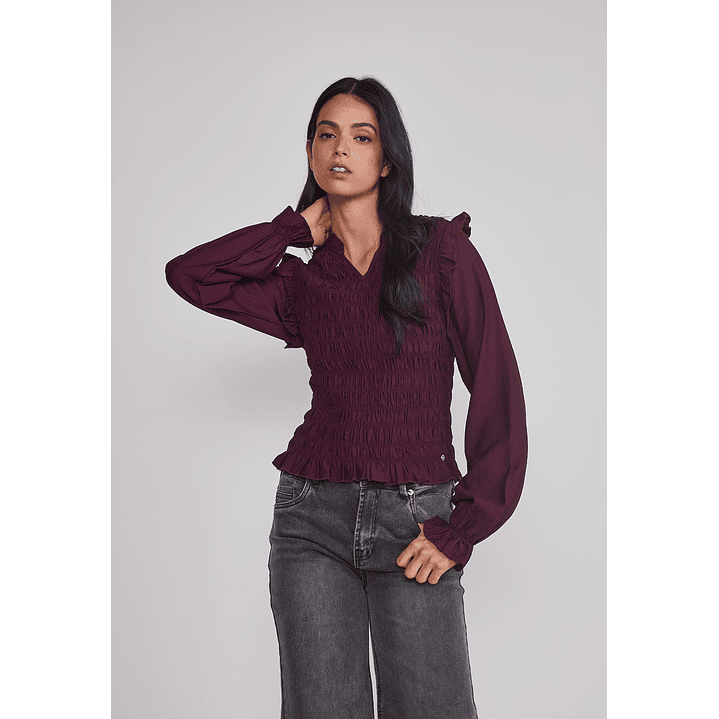 Blusa Mujer Manga Globo Burdeo Sioux 1