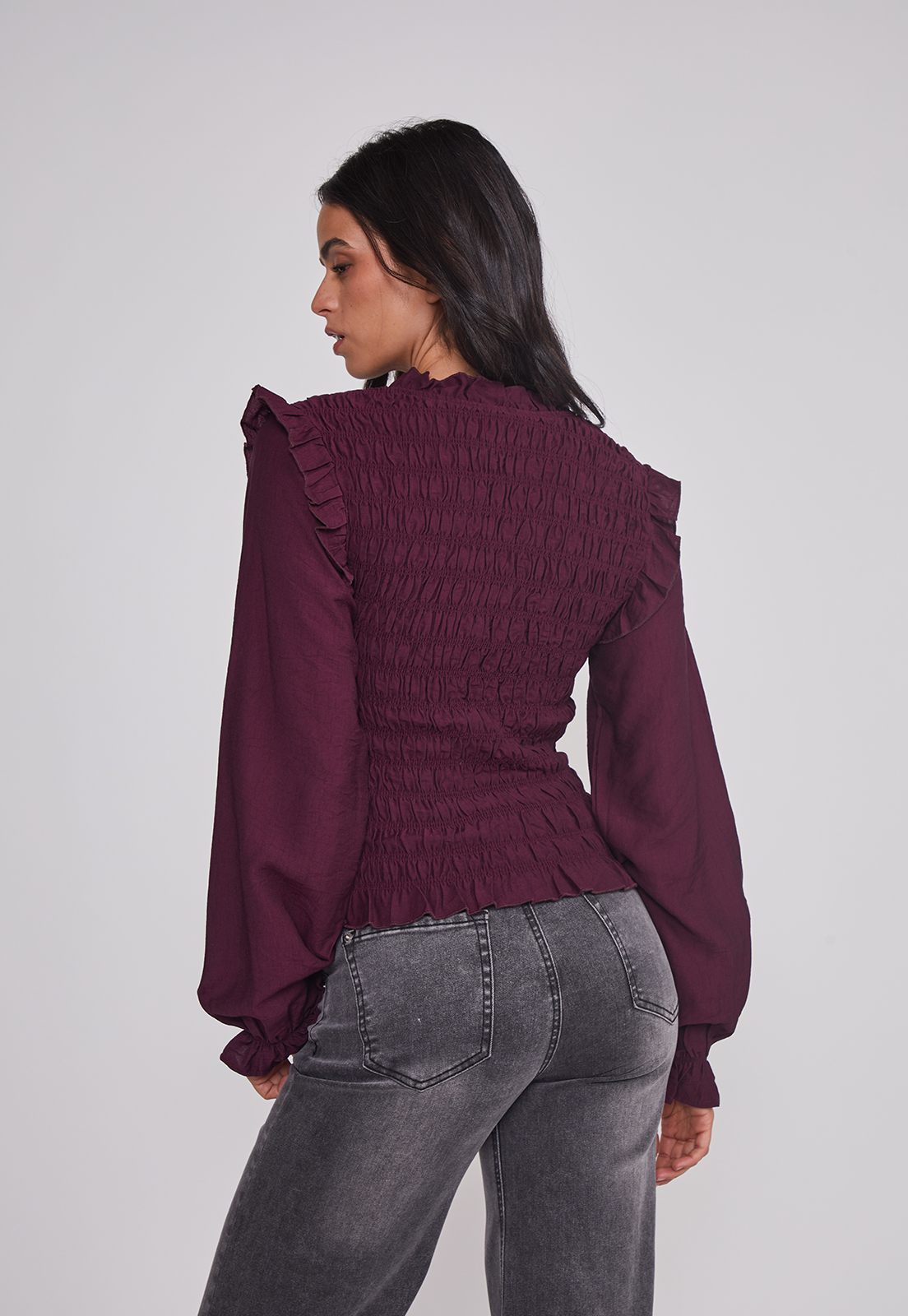 Blusa Mujer Manga Globo Burdeo Sioux 2