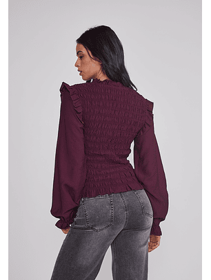 Blusa Mujer Manga Globo Burdeo Sioux
