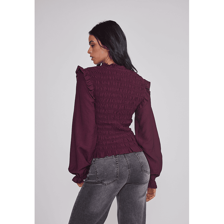 Blusa Mujer Manga Globo Burdeo Sioux 2