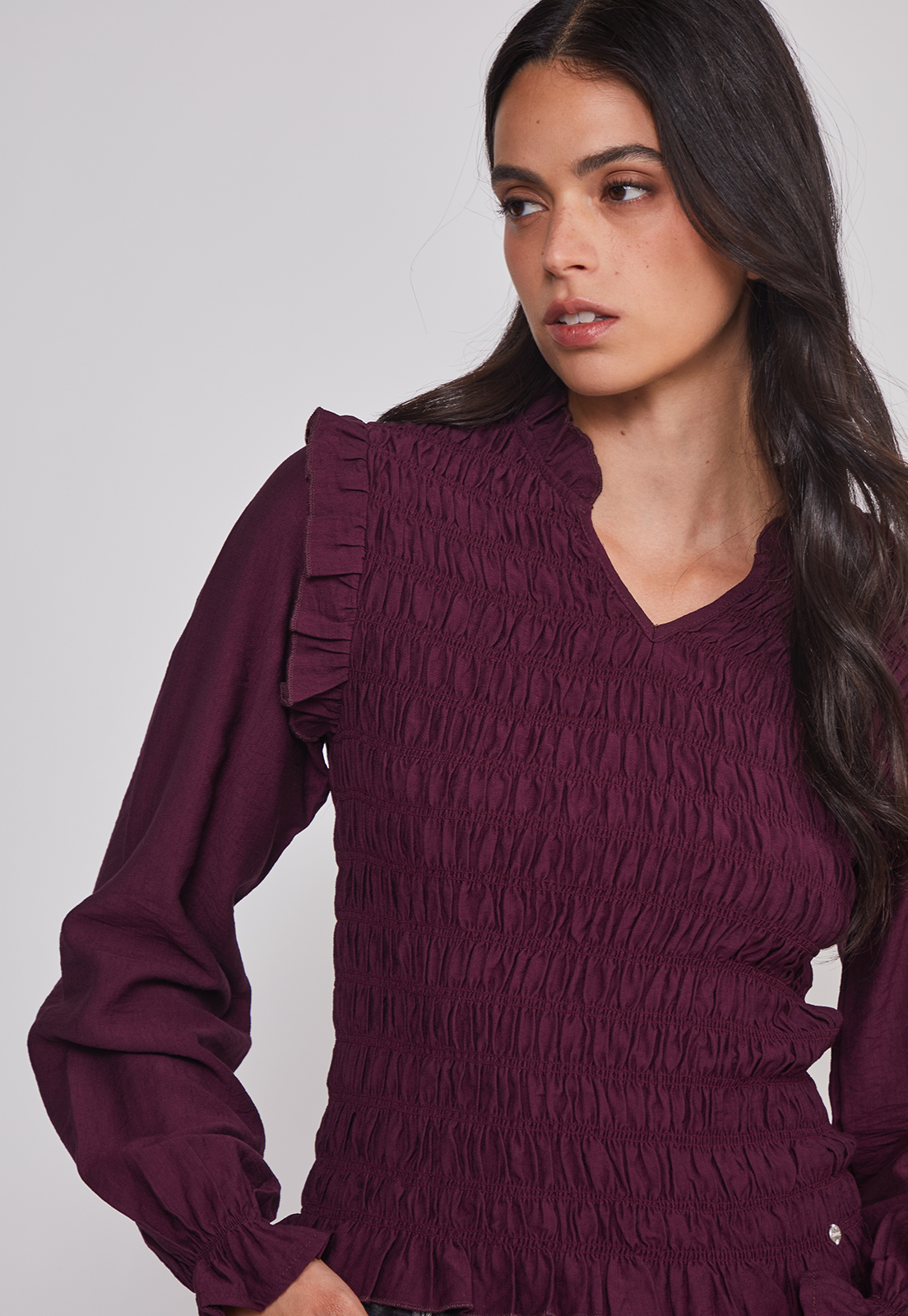 Blusa Mujer Manga Globo Burdeo Sioux 4