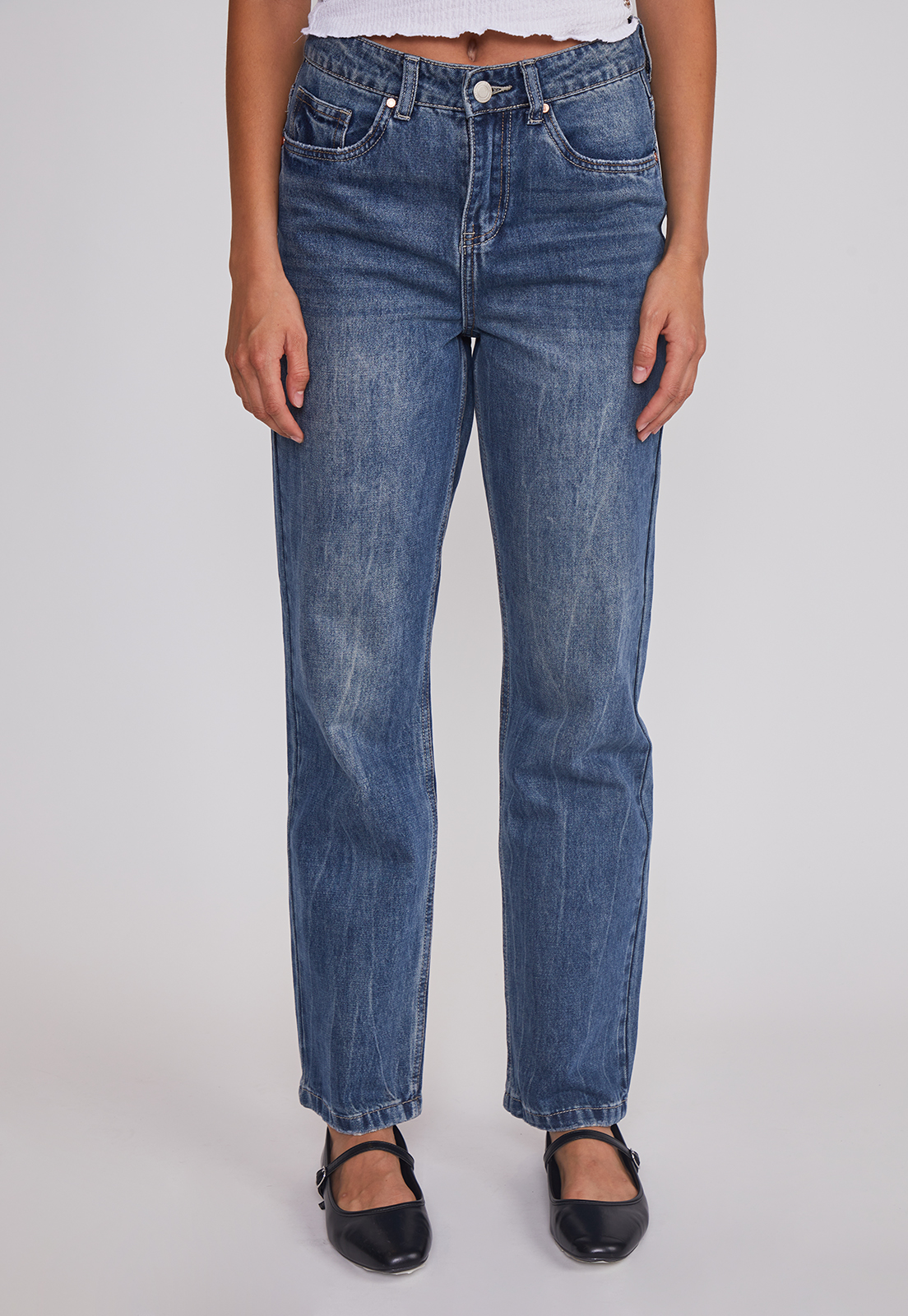 Jeans Mujer Recto Efecto Desgastado Azul Sioux 1