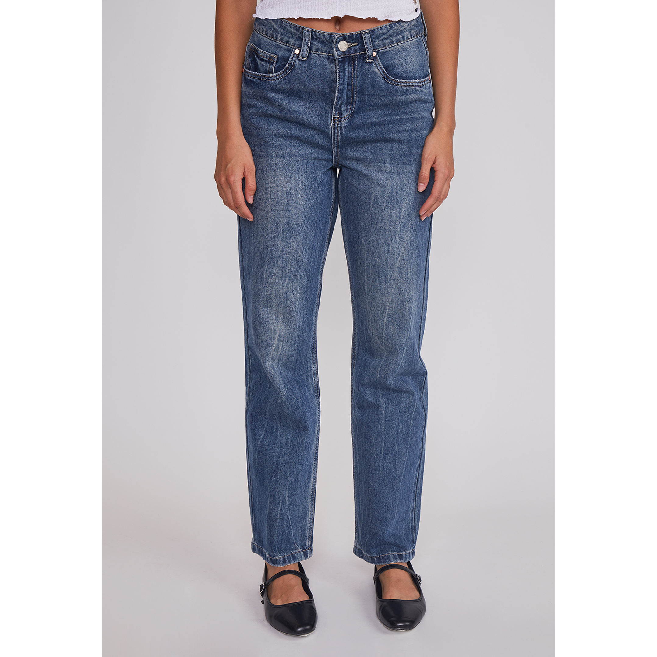 Jeans Mujer Recto Efecto Desgastado Azul Sioux 1