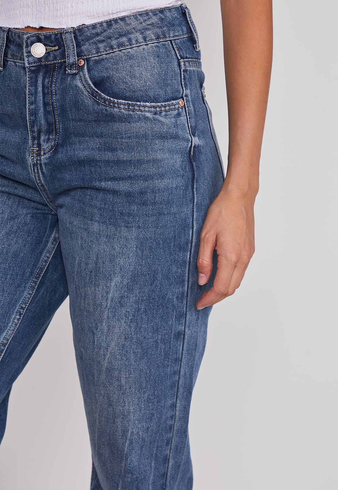 Jeans Mujer Recto Efecto Desgastado Azul Sioux 4
