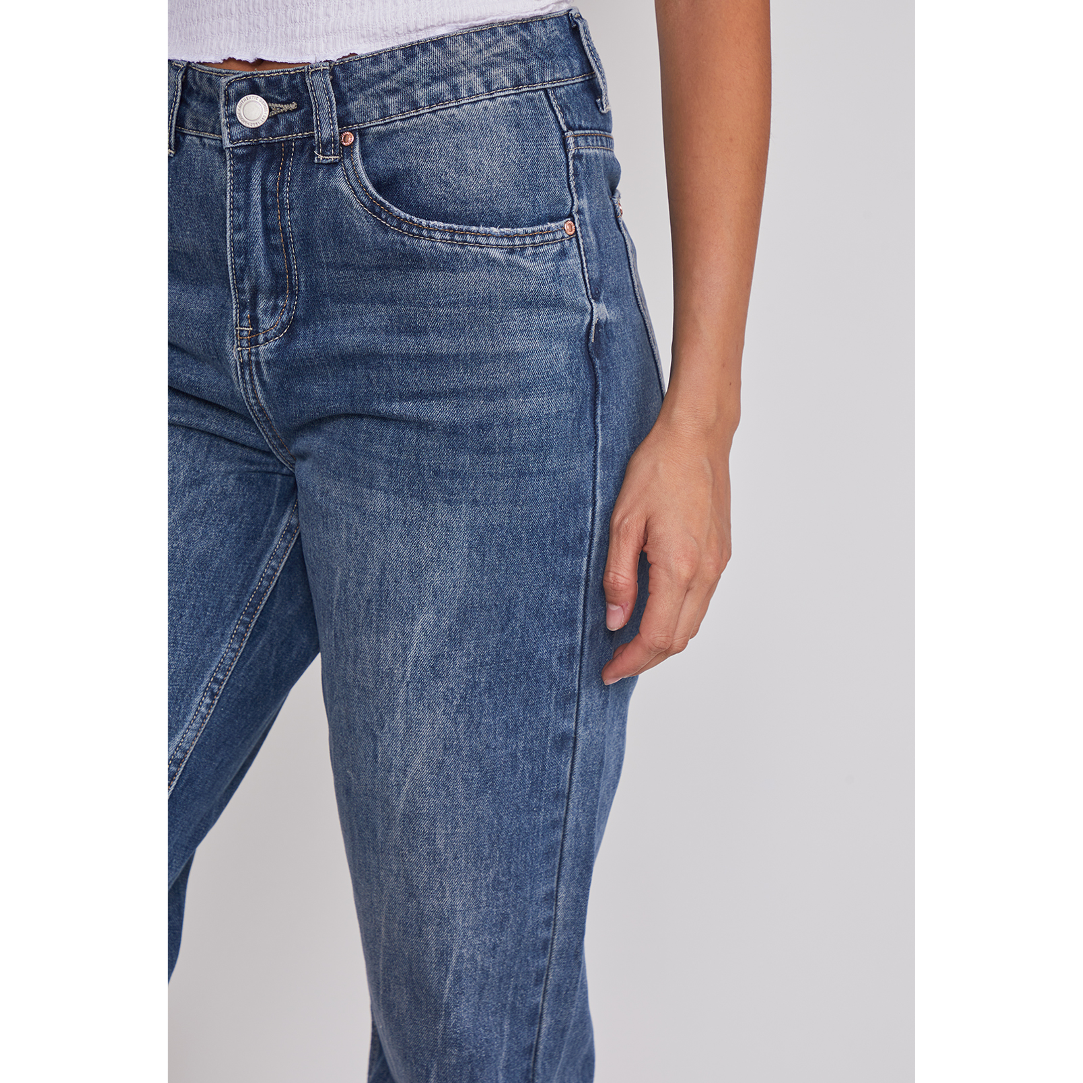 Jeans Mujer Recto Efecto Desgastado Azul Sioux 4
