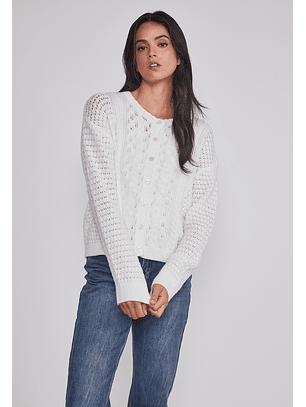 Sweater Mujer Botones Romántico Crudo Sioux