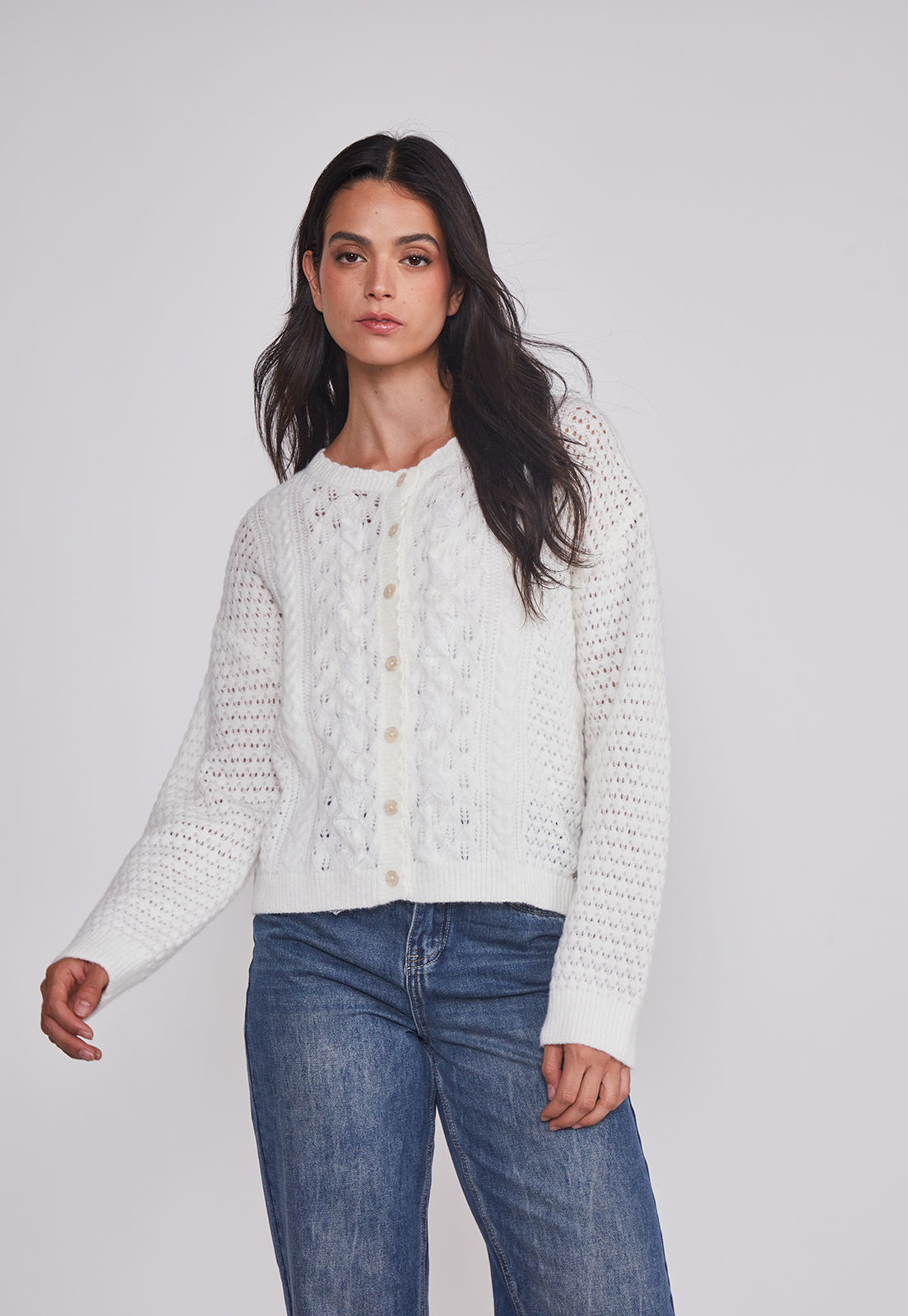 Sweater Mujer Botones Romántico Crudo Sioux 4