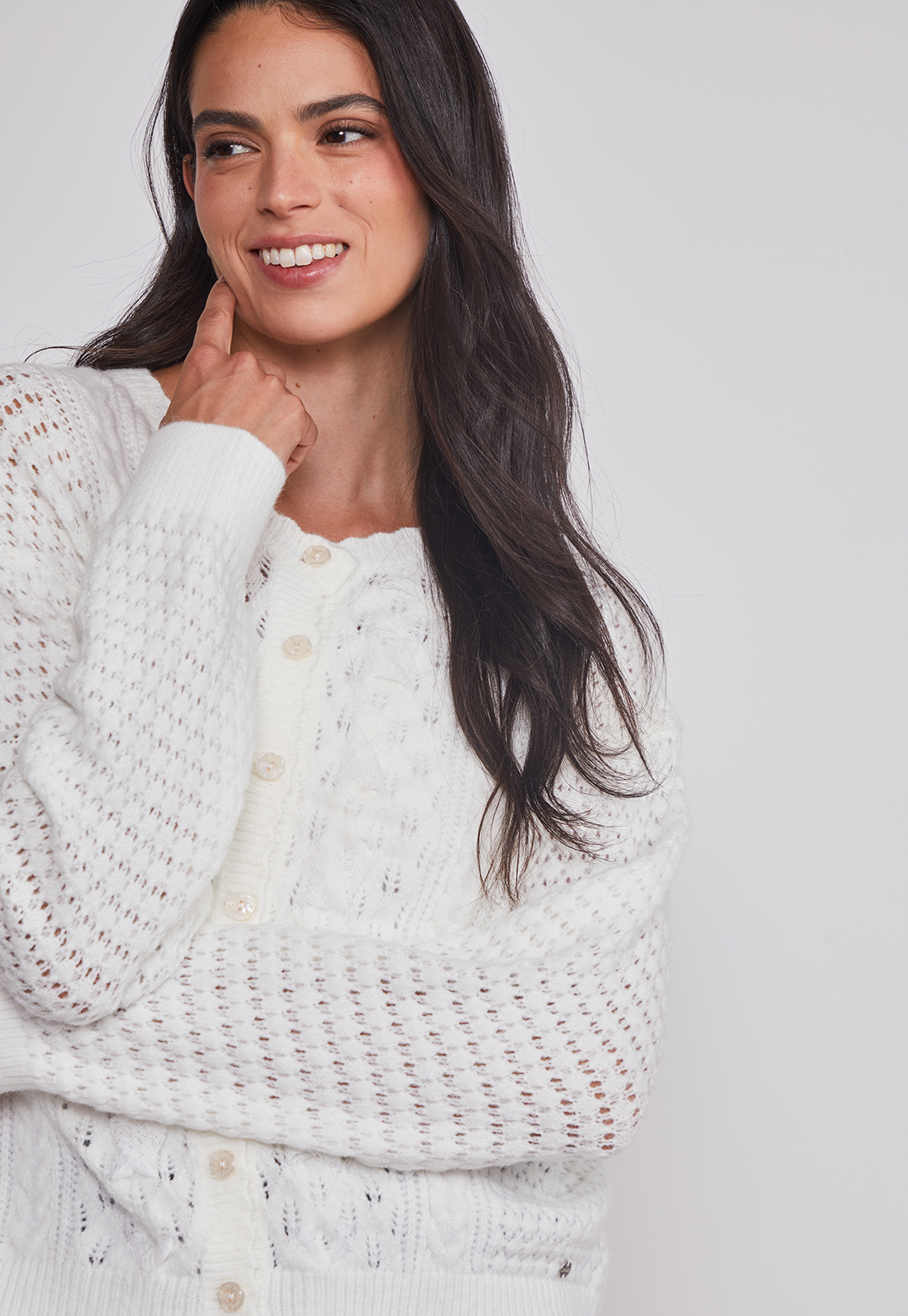 Sweater Mujer Botones Romántico Crudo Sioux 5