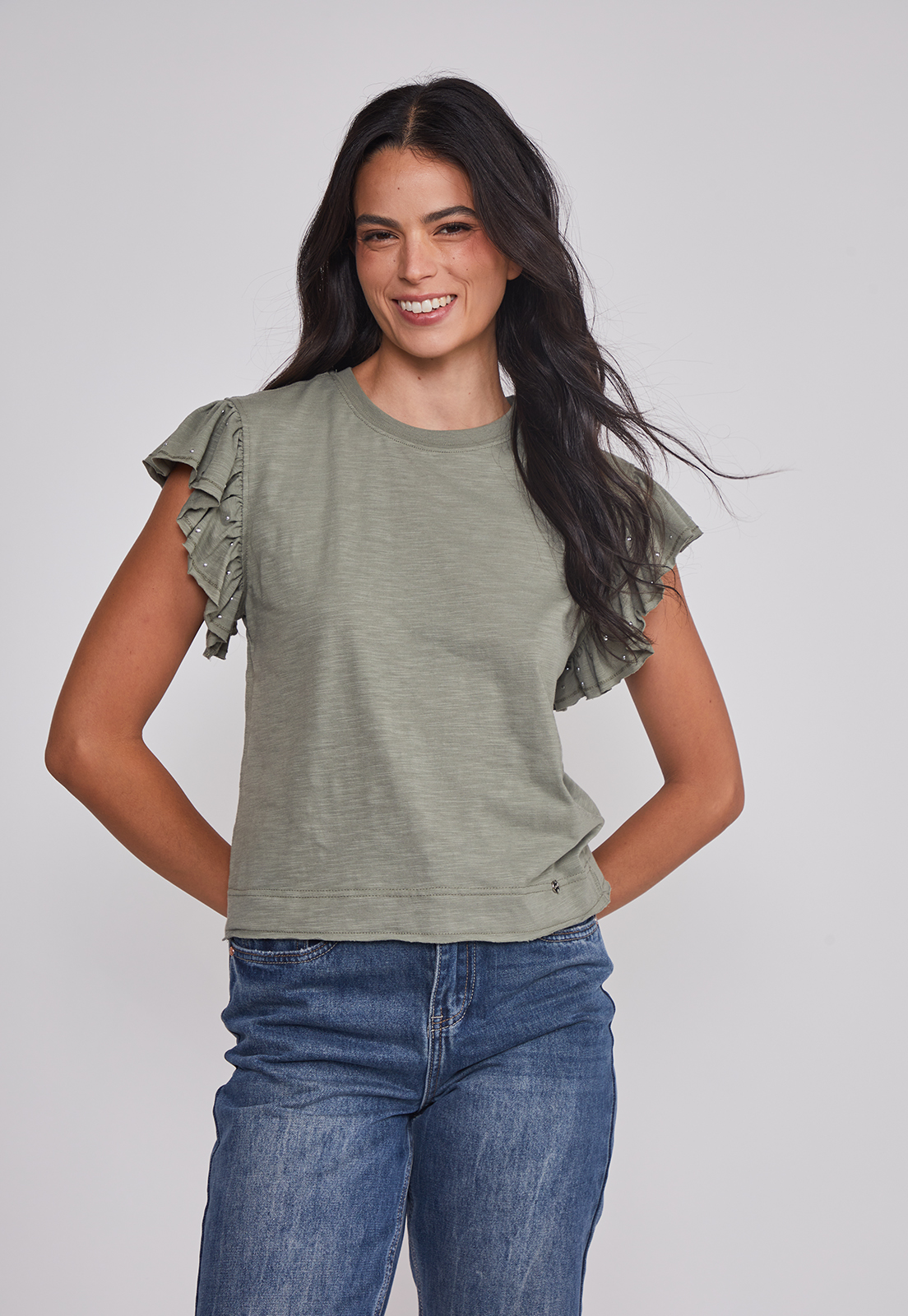 Polera Mujer Manga Brillos Verde Sioux 1