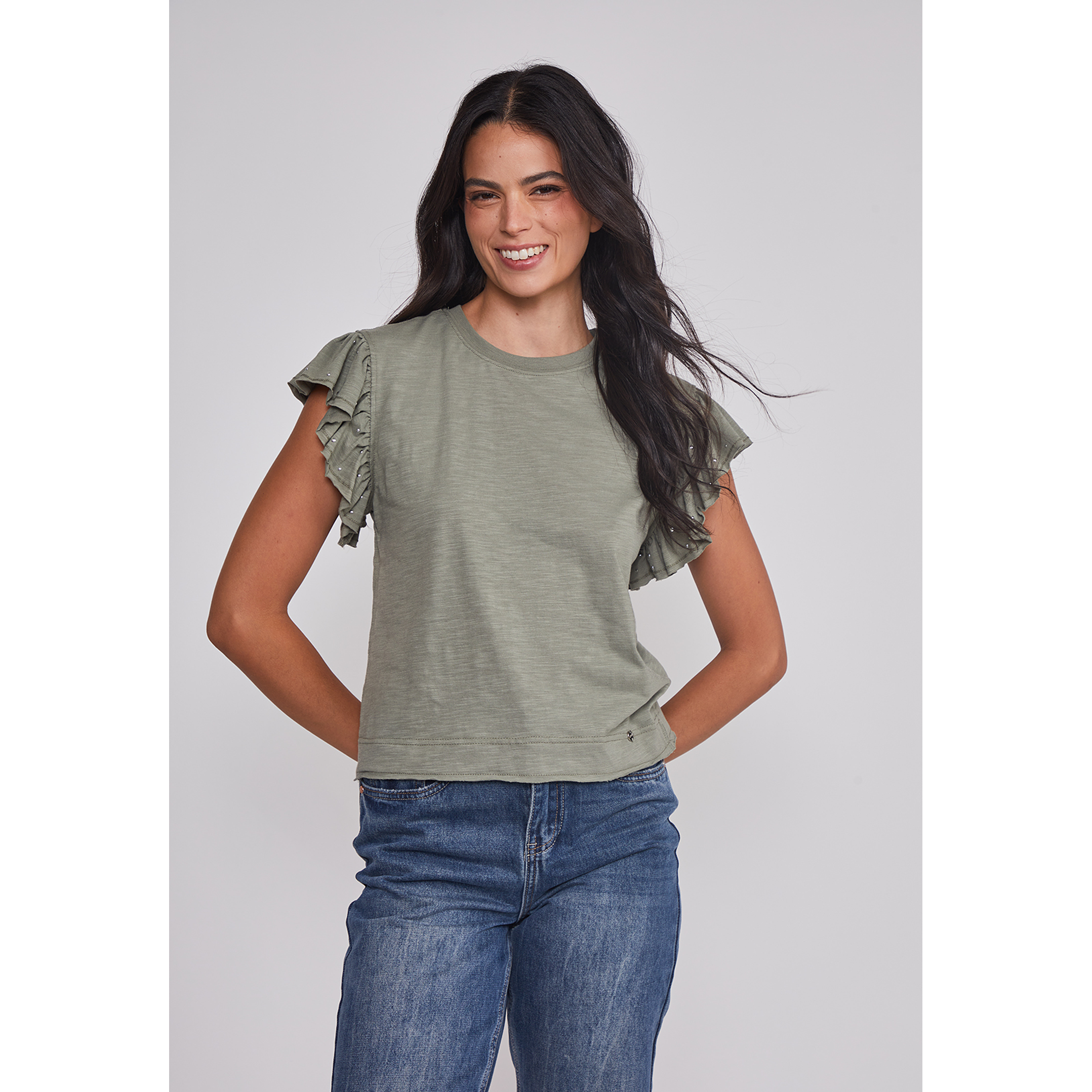 Polera Mujer Manga Brillos Verde Sioux 1