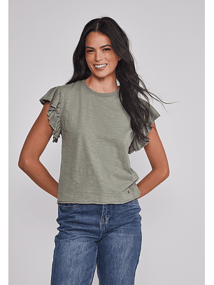 Polera Mujer Manga Brillos Verde Sioux