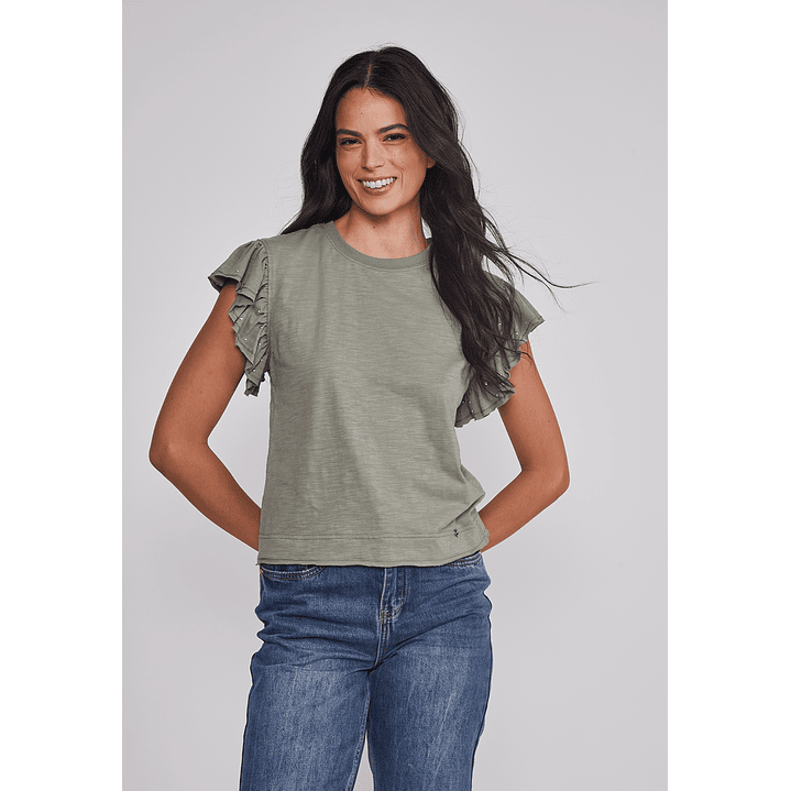 Polera Mujer Manga Brillos Verde Sioux 1