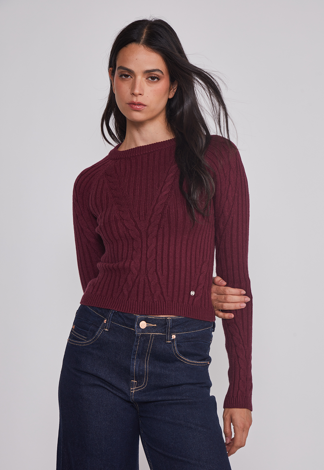 Sweater Mujer Soft Trenzado Burdeo Sioux 1