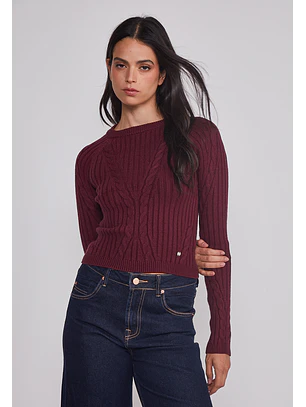 Sweater Mujer Soft Trenzado Burdeo Sioux