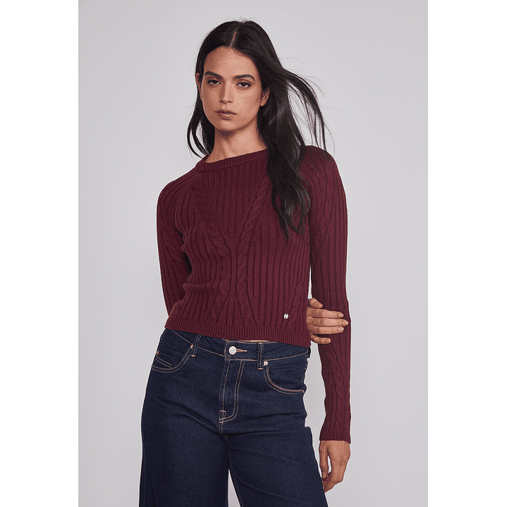 Sweater Mujer Soft Trenzado Burdeo Sioux 1