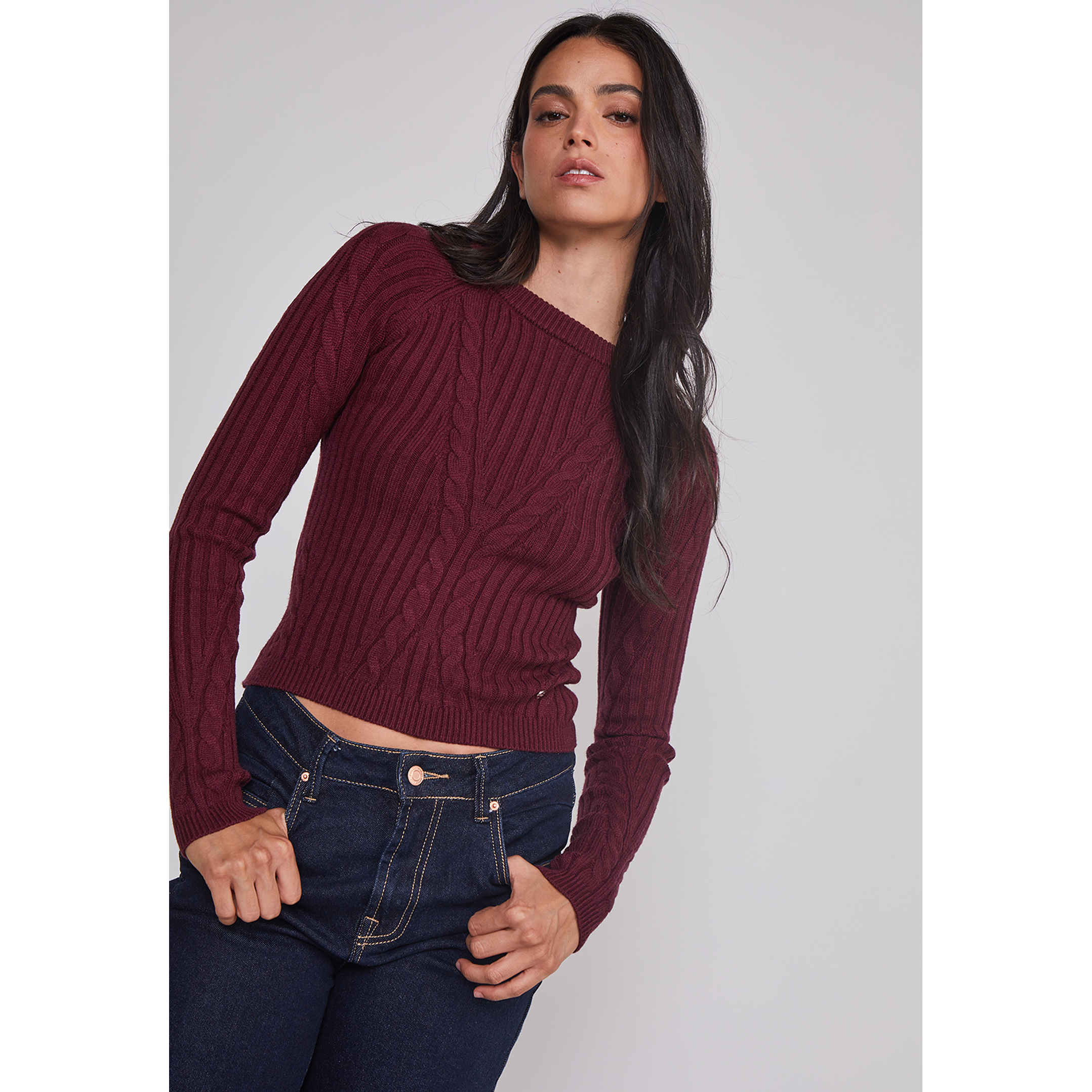 Sweater Mujer Soft Trenzado Burdeo Sioux 3