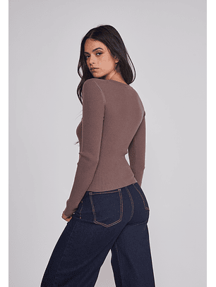 Sweater Mujer Acanalado Costura Café Sioux
