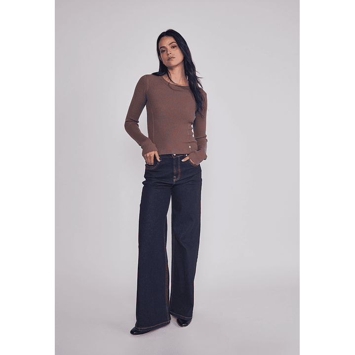 Sweater Mujer Acanalado Costura Café Sioux 3