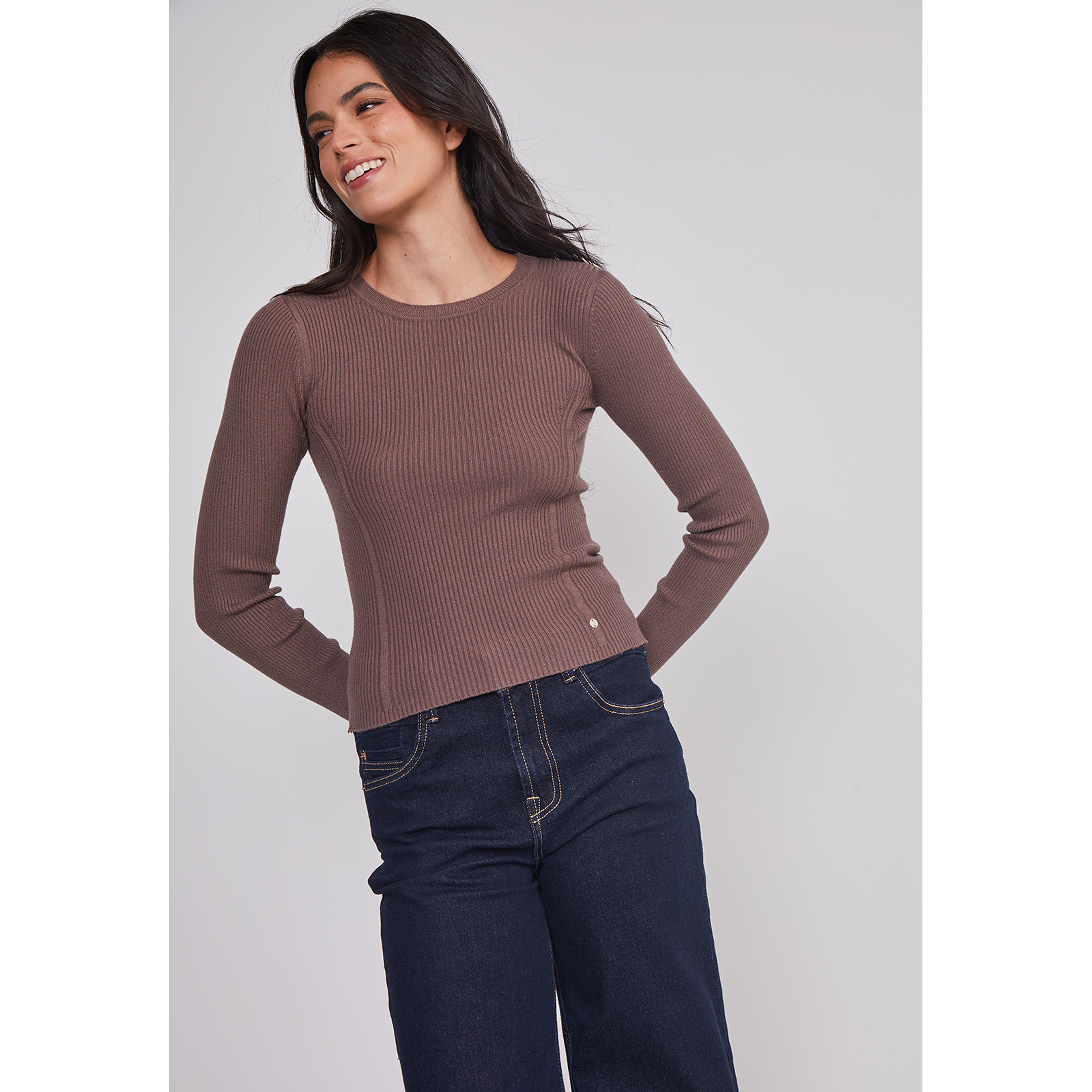 Sweater Mujer Acanalado Costura Café Sioux 4