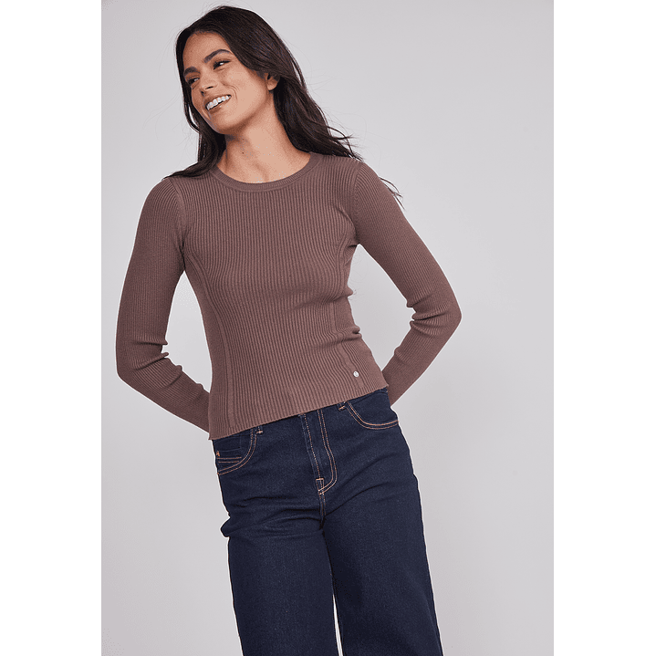 Sweater Mujer Acanalado Costura Café Sioux 4